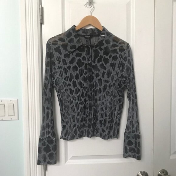 Leopard Print Button Down Shirt - Gray - Picture 2 of 11